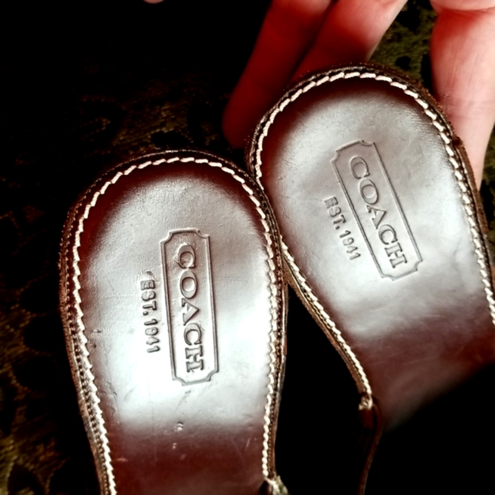 Vtg COACH POPPYS for PEACE Flowers MULES Leather Suede Applique Clogs Heels 8.5m - Picture 9 of 16